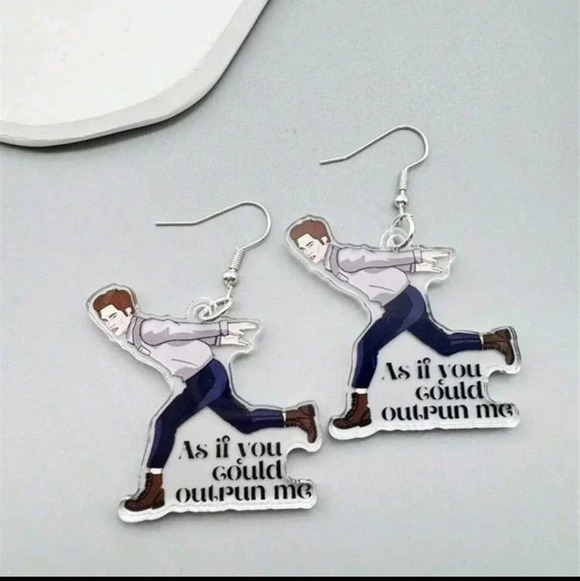 Twilight funny running Edward Cullen women's silver dangle earrings jewelry fash - Picture 3 of 7
